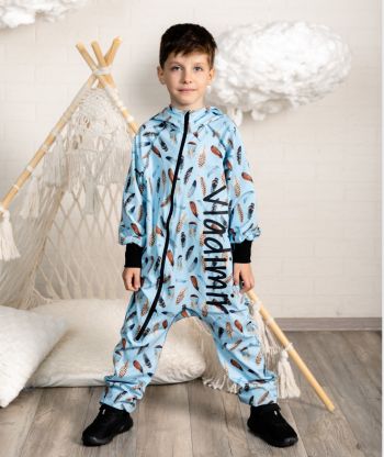 Onepiece Jersey Jumpsuit Feathers Blue